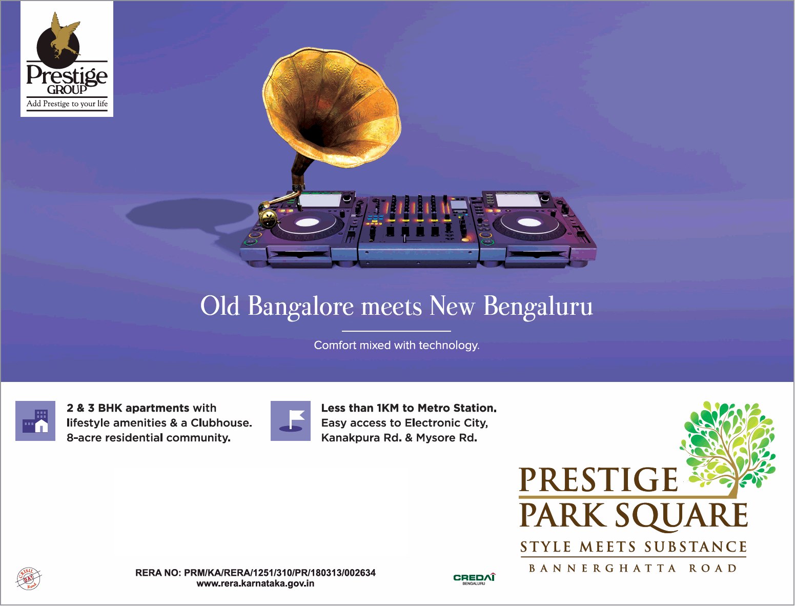 Book 2 and 3 BHK apartments at Prestige Park Square in Bangalore